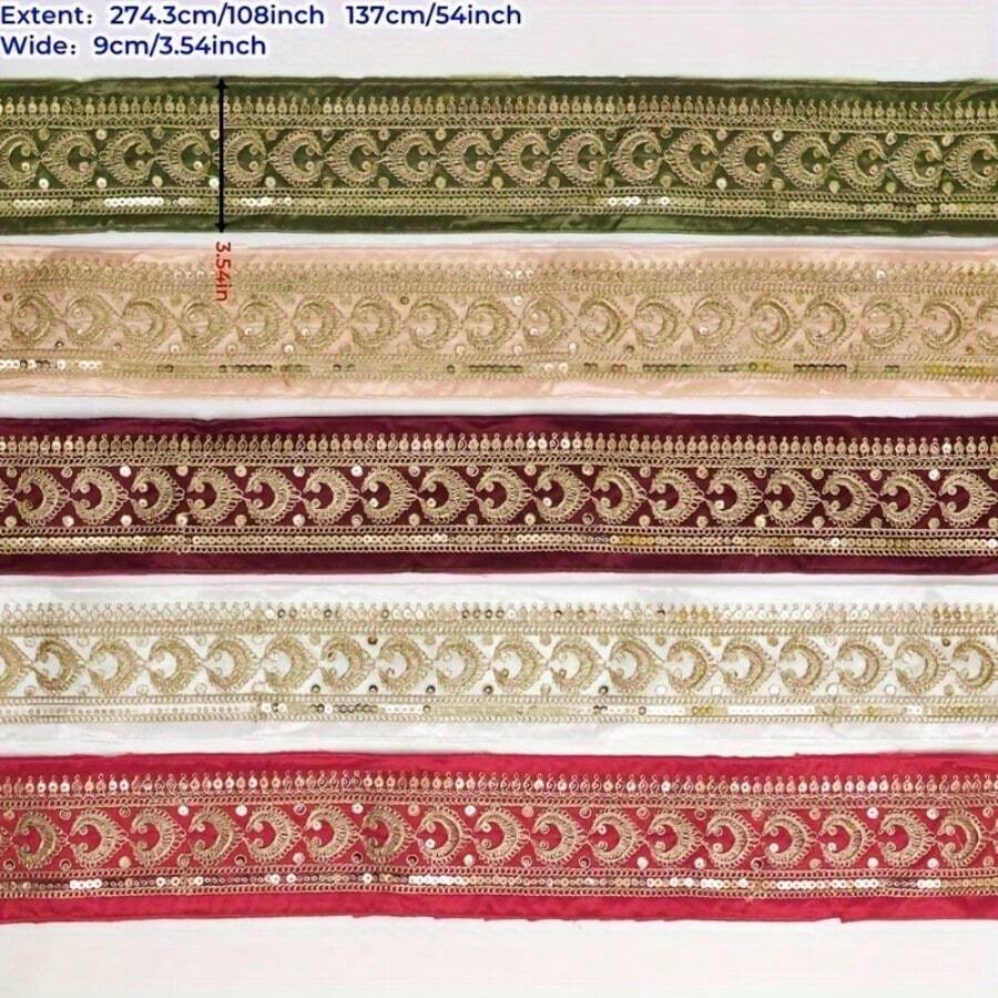 Dây ren thêu dài 3 thước Anh (3 Yards) với chỉ kim loại, thích hợp cho đồ dùng gia đình tự làm, quần áo, túi xách, viền váy, đồ thủ công và vật liệu may vá. - 274 cm / 108 inch - Xem 1