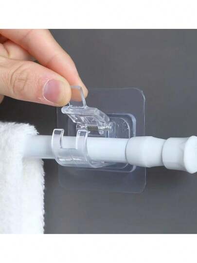 8pcs Curtain Rod Brackets Hooks, Universal No Drill Wall Mount Curtain Rod Holders, Multi-Purpose Bathroom Kitchen Hotel Wall Clips, No Installation Closet Rod Fixers, Fit 1-2cm Diameter Curtain Rods, Suitable For Home Bathroom Kitchen