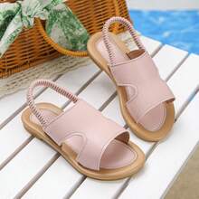 A Pair Of Girls' Cute And Simple Flat Sandals With Elastic Heel Straps Can Be Adjusted. Hook And Loop's Lightweight Non-Slip Soft-Soled Breathable Spring And Summer Shoes Are Suitable For Beach Play, Daily Life, Holiday Travel And Other Occasions. - Pink - View 16