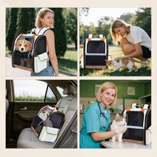 Lekereise - Mochila para gatos mochila para perros pequeños gatos medianos con capacidad de hasta 18 libras mochila plegable para perros para viajes senderismo orejas de color beige y naranja - Orejas BeigeNaranja - Ver 7