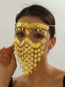 1pc Luxury Arabic Bride Gold-Plated Face Chain With Text & Heart Pattern, Bridal Accessory Algerian Women - 均碼 - 查看 9