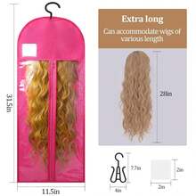 6-Pack Extra Long Wig Storage Bags With Hanger For Travel & Closet - 05 Pink 12PCS - View 2