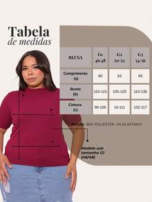 Women's Plus Size Ribbed Blouse Round Neck Elastic Comfortable Mother's Day - 紫紅色 - 查看 4