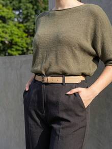 Women's Set Of Belts With Metallic Roller Buckle In Minimalist Faux Leather - Black and Beige - View 2