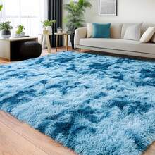Trendcylala Soft Modern Indoor Large Shaggy Area Rug, Plush, Non-Slip, Not Easy To Shed Hair, Home Decorative, Suitable For Bedroom, Living Room, Dining Room, Dorm, Accent Floor Carpet ,Room Decor, Tie-Dye Peacock Blue - 紮染孔雀藍 - 查看 13