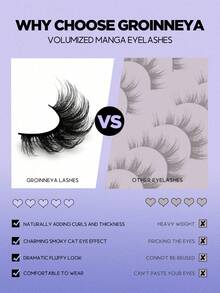 10 Pairs Manga Lashes Faux Mink Eyelashes, Cat Eye False Lashes, Natural & Thick Fake Eyelashes, Voluminous Lash Extensions, Travel Makeup Essential (K106) - Black - View 6