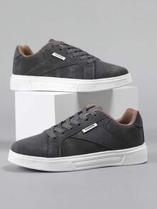 Men's Fashion Casual Sneakers, Lace-Up Skate Shoes, Personalized Street Style Shoes For Men - Dark Grey - View 2