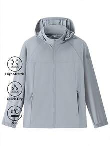 Men's Lightweight Breathable UV Protection Jacket, Casual Hooded Summer Outerwear - Light Grey - View 2