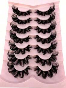 7 Pairs Of New Russian Style Thick Classic Cat Eye Synthetic Mink Eyelashes. Naturally Curled And Fluffy, These Lashes Mimic The Appearance Of Real Mink Hair While Providing A Long-Lasting Natural Effect. - Black - View 8