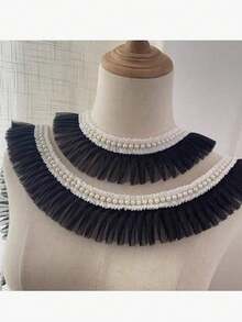 1 pieza de Encaje con volantes de perlas, Borde de encaje bordado Accesorio de costura para mangas y cuello DIY - Malla de perlas - Ver 7