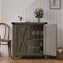 Gabinete de aparador, pequeño gabinete de buffet de aparador, accesorio de la casa de campo con 2 puertas y estantes ajustables para la cocina Café Bar Sala de estar Pasillo - Roble oscuro - Ver 3