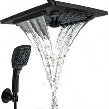 ELLOandALLO - Cabezal de ducha de lluvia con spray de mano cabezal de ducha de lluvia combinado con manguera de 60 pulgadas juego de cabezal de ducha doble ajustable con desviador de 3 vías negro - Negro mate - Ver 7