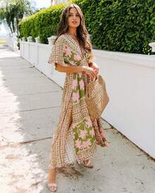 2026 Summer New European And American Women's Fashion Sexy High-Waisted Stylish Printed Slit Dress - 25515綠色 - 查看 11