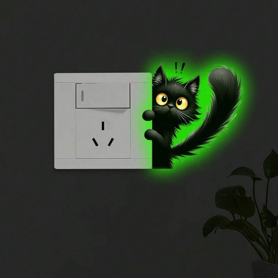 1/4 miếng dán công tắc hình mèo dễ thương phát sáng trong bóng tối, decal tự dính phát quang, đèn dẫn sáng dịu nhẹ cho phòng ngủ, phòng khách, nhà bếp, phòng tắm, lối vào, tự động phát sáng trong bóng tối vào ban đêm, tự dính và có thể tháo rời, decal dán xe đạp. - Hoạt hình - Xem 1