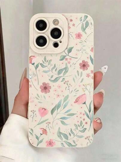 Flower 1 Piece Fine Mesh Straight Edge Floral Thickened Shockproof Painted Phone Case, Compatible With IPhone 17/17 Pro Ax/Air/16/11/16 Pro/16 Plus/16 Pro Max/16e/15 Pro Max/13/4/12/XS/XR/7G/8P, Shockproof Phone Case