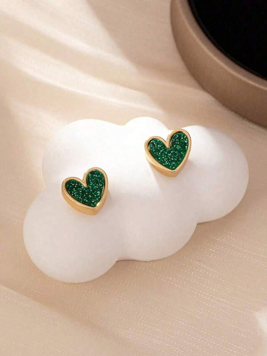 1 Pair Cute & Sweet Petite Heart Shaped Stud Earrings, Suitable For Women's Daily Wear - Multicolor - View 1