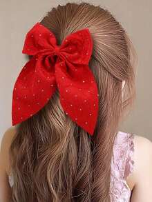 6pcs/Set Girls/Teens Rhinestone Bow Asymmetrical Textured Fabric Hair Clips, Pink/Red/Black, Daily Use Hair Accessories - Multicolor - View 5