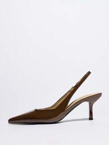 Tacones altos para mujer, tacones de aguja de punta fina, stilettos de moda, sandalias de tira trasera - Caqui - Ver 5