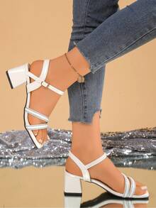 1 Pair Summer Fashion Minimalist Elegant Ankle Strap High Heel Sandals, Suitable For Dancing Party And Teenagers - White - View 2