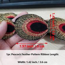228厘米长孔雀羽毛刺绣蕾丝缎带，热转印贴片，1.42英寸宽缝纫饰边，手工DIY装饰 - 多色 - 查看 5