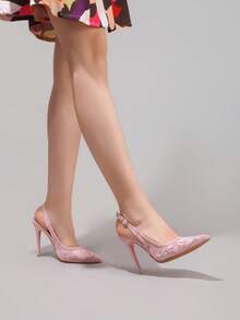 Fashionable Lace Embroidered Pink High Heels, Sexy Pointed Toe Evening Wedding Party Dance Stiletto Sandals For Women, Summer Shoes, Mothers Day Gift - Pink - View 8