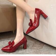 Giày cao gót da PU thắt nơ thanh lịch, duyên dáng cho mùa xuân và mùa thu. - Đỏ - Xem 10