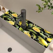 1pc, Lemon Pattern Sink Faucet Suction Pad, Drainage Pad, Kitchen, Bathroom Sink, Countertop, Drainage Pad, Diatomite Washbasin, And Cuttable Quick-Drying Pad. - Multicolor - View 7