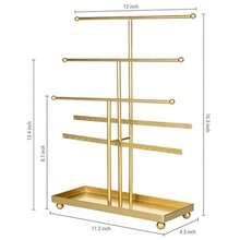 MyGift Soporte organizador para joyería collares y pulseras hecho de metal en color dorado tiene 5 niveles y una bandeja para anillos - Dorado - Ver 6
