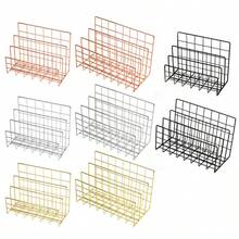 This Modern Metal Bookshelf And Desktop Organizer Set Features A Minimalist Wrought-Iron Design, Combining Book Storage With A Multifunctional Holder For Magazines And Newspapers-Perfect For Organizing And Decorating Home Office Spaces. - Multicolor - View 7