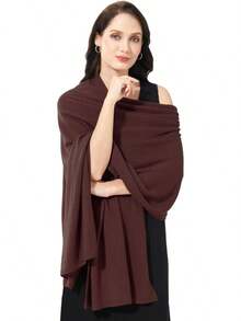 Soft Cashmere Blend Wrap Scarf For Travel, Extra Large 87"X28" - 深棕色 - 查看 8