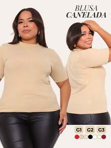 Women's Plus Size Ribbed Blouse Round Neck Elastic Comfortable Everyday Wear - Apricot - View 8