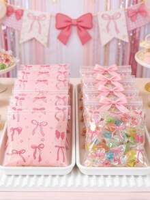 50/100个粉色星星蝴蝶结礼品袋，自封袋，粉色星星蝴蝶结设计，适用于派对装饰、婴儿派对、性别揭晓派对、婚礼甜点、烘焙、厨房收纳、粉色派对回礼袋 - 蝴蝶結 - 查看 7