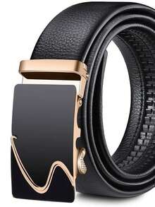 1条男士PU皮革腰带，休闲自动扣腰带，多功能商务裤带，适合中青年男士 - 黑色 - 查看 2