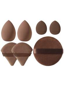 7件套化妆工具套装，包括：2个化妆海绵+2个三角粉扑+2个迷你气垫粉扑+1个圆形粉扑 - 咖啡棕 - 查看 2