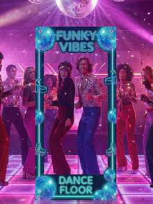 1个迪斯科相框,彩色紫色主题照片背景横幅,生日快乐拍照道具,生日派对装饰,生日派对用品,拍照道具 - 001 - 查看 6