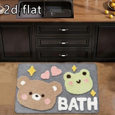 1pc/2pcs/3pcs Cute Bear Kitchen Mat, Super Soft, Absorbent, Non-Slip, Washable Kitchen Carpet With Adorable Cartoon Bear Pattern, Flocked Flocked Material, Ideal For Young People's Bathroom, Bathtub Or Shower Decoration, Absorbent Bath Mat, Comfortable Bathroom Accessory
