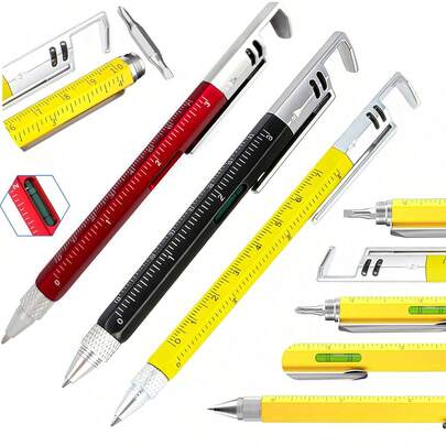 1 Pc 7-In-1 Multifunctional Tool Pen, Suitable As Gift For Men, Includes Screwdrivers, Level, Ruler, Phone Stand, And Stylus, Great For Party And Holiday Gifts