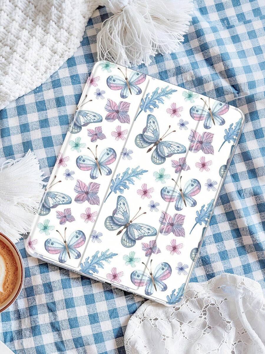Floral & Butterfly Pattern Painted Tablet Case, Compatible With IPad Mini 4/5/6/7, Air, 9.7/10.2/10.5, Air 4/5, Pro 11", 10th Gen, Air 11" (M3) 2025, 11" 11th Gen 2025, Galaxy Tab A8 10.5" 2022. Includes Pencil Slot, Tri-Fold Stand, TPU Soft Edge Protection, Magnetic Sleep/Wake, Stylish Designs. - Multicolor - View 1