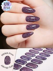 16pcs Retro Holographic Gradient Gel Nail Stickers, Iridescent Powder Design, Low Allergy, Protect Natural Nails, Long-Lasting, No UV Lamp Needed, Suitable For Women/Girls Daily, Social Events, Banquets, DIY Nail Art Supplies - Multicolor - View 15