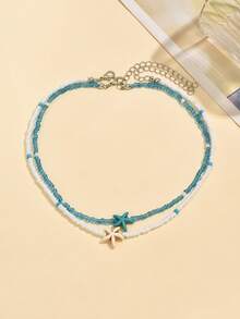 Bộ 2 dây chuyền mặt hình sao biển đính ngọc trai phong cách tối giản, vòng cổ choker nhiều lớp thời trang dành cho thanh thiếu niên. - Nhiều màu - Xem 1