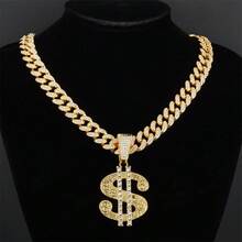 Vòng cổ thú cưng cổ điển, dây xích kiểu phong cách Hip-Hop, chất liệu hợp kim kẽm bền chắc, đính đá lấp lánh và mặt dây chuyền hình đô la lớn, có thể điều chỉnh, phù hợp cho chó và mèo đeo hàng ngày. - Nhiều màu - Xem 14