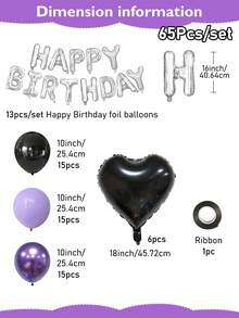18-70pcs Women's Purple Birthday Decoration Set - Designed For Women's Birthday Celebrations, Silver "Happy Birthday" Banner, Black Heart-Shaped Foil Balloons, Soft Purple Thick Latex Balloons, Perfect For Birthday Party Decor, Anniversary, Hotel Midnight Birthday Party, Holiday Gifts, Party Supplies, Essential For Party Decoration. - Multicolor - View 14