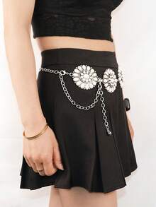 Middle Eastern Style Metal Carved Inlaid Waist Chain, Versatile White Waist Belt, Skirt Chain, Beach Bohemian , Zinc Alloy, Suitable For Spring, Summer, Autumn And Winter Boho Belt - Ancient White K White Gemstone - View 2