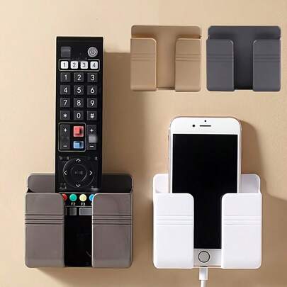 1个经典壁挂式手机支架，塑料收纳整理架，适用于电视遥控器、空调遥控器、床头充电支架，无需用电。