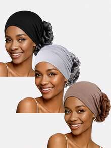 1件女士花卉弹力头巾帽化疗帽，适合日常佩戴，可作发帽、头巾、睡眠帽等。 - 純色 - 查看 17