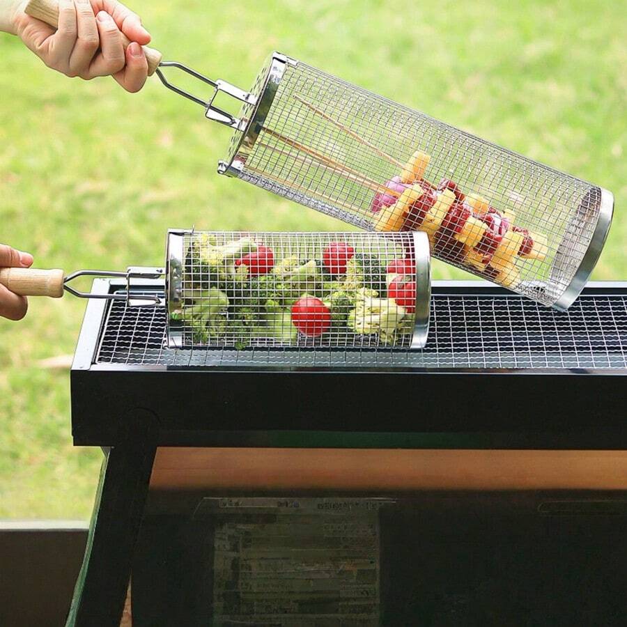 1 vỉ nướng BBQ bằng thép không gỉ, lồng hun khói ngoài trời dùng cho cắm trại, giỏ nướng BBQ tròn di động dùng để nướng rau củ. - Nhiều kiểu dáng - Xem 1