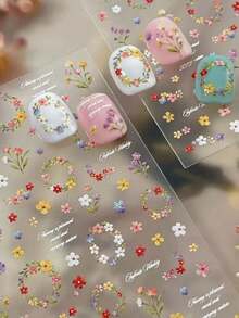 1件装 新款春季花环 3D 立体浮雕精致花束美甲贴纸 - 彩色 - 查看 1