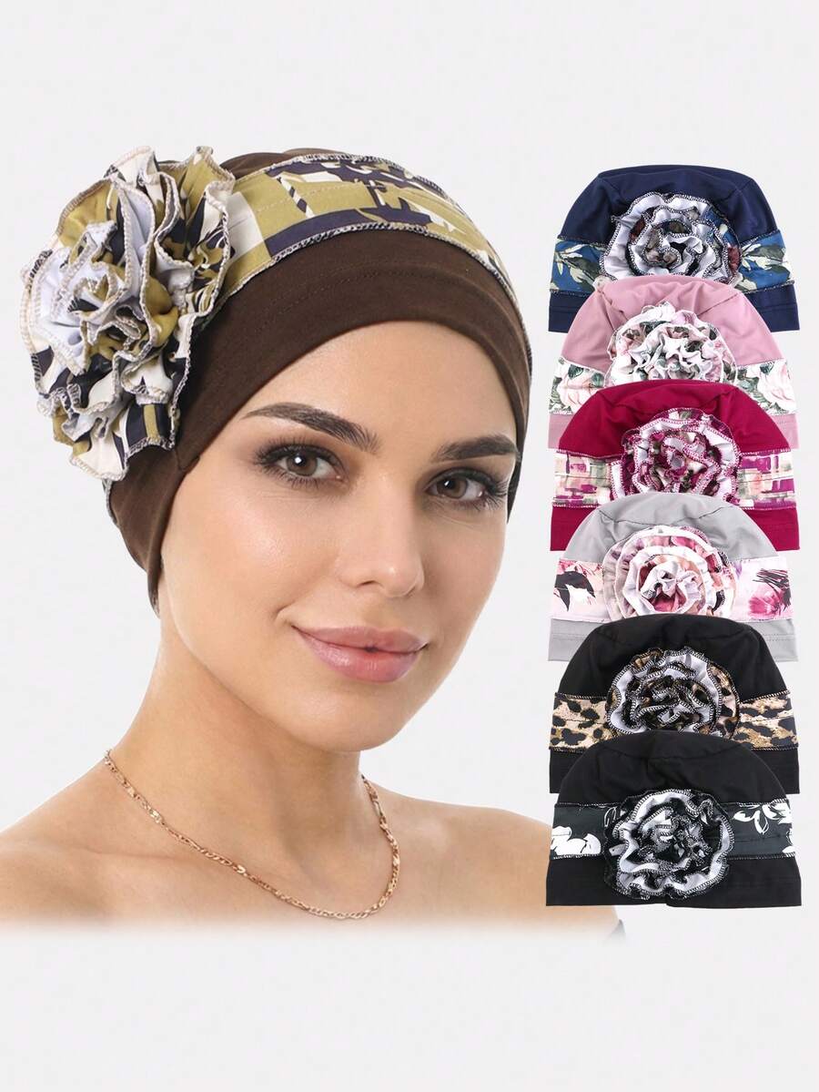 1 chiếc khăn trùm đầu xếp ly bên hông dành cho nữ, mũ cho người hóa trị, mũ bà bầu, mũ chăm sóc tóc, thích hợp sử dụng hàng ngày. - Nhiều màu - Xem 1