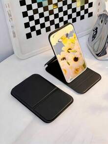 Portable Foldable Lighted Makeup Mirror, Handheld Tabletop Hanging Mirror, Small Lighted Mirror, Fits In Wallet, Suitable For Travel, Dorm, Office, Lightweight Plastic Frame For Gym, Bathroom, Full Body View, Suitable For Daily Use - Bright black - View 3