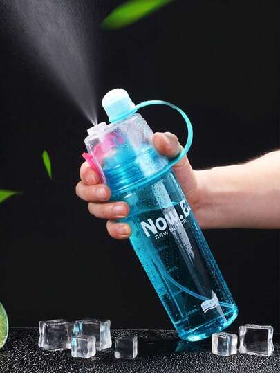 1个运动塑料喷雾水瓶户外降温补水瓶创意礼品新奇水杯，塑料水瓶，带刻度运动水瓶，室内外通用，塑料户外运动水瓶便携式太空杯大容量